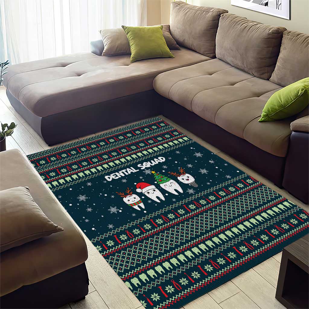 Funny Christmas Dental Squad Tooth Characters Area Rug Snowflake Pattern Design - Wonder Print Shop