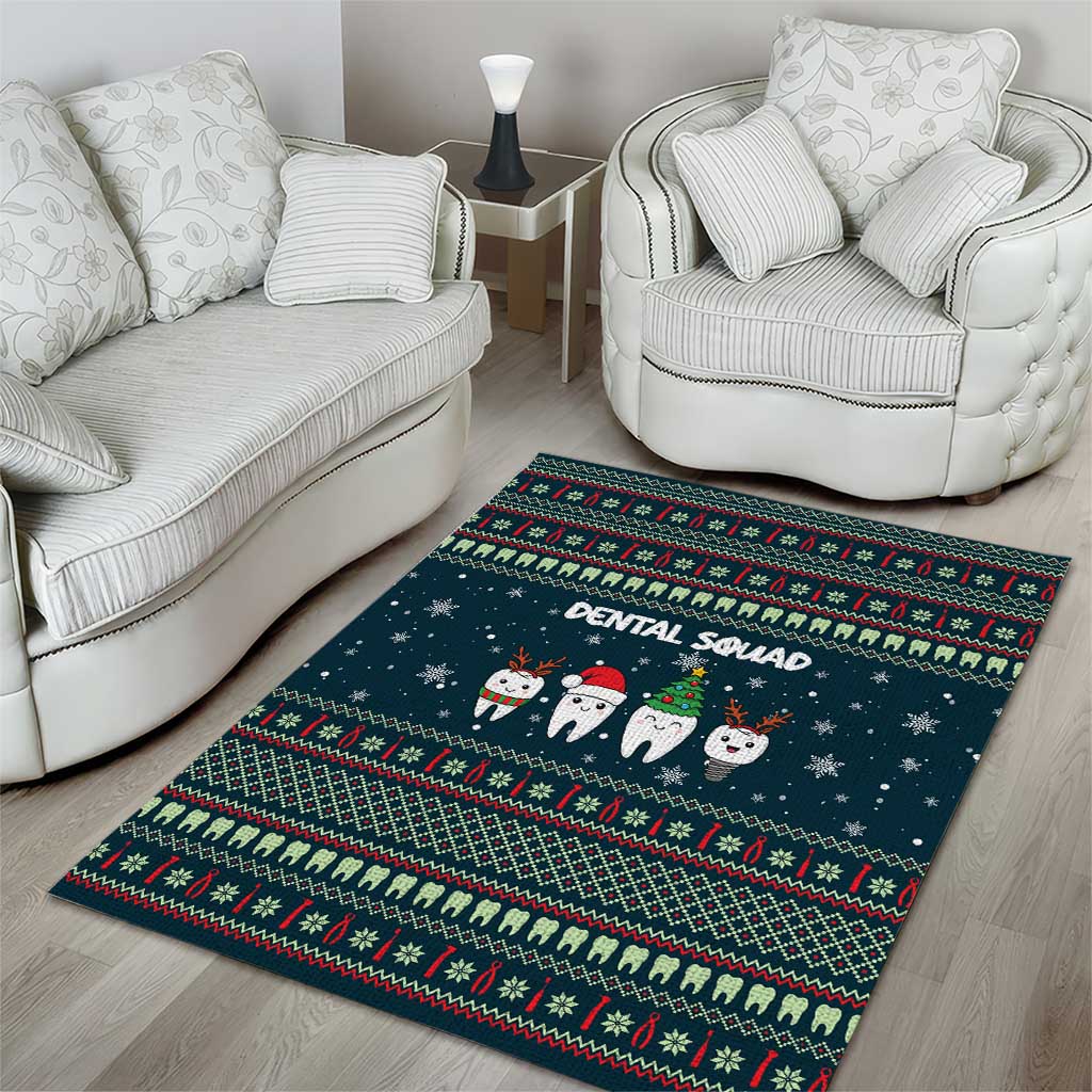 Funny Christmas Dental Squad Tooth Characters Area Rug Snowflake Pattern Design - Wonder Print Shop