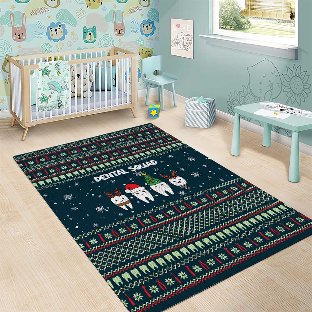 Funny Christmas Dental Squad Tooth Characters Area Rug Snowflake Pattern Design - Wonder Print Shop