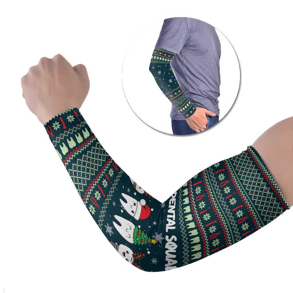 Funny Christmas Dental Squad Tooth Characters Arm Sleeves Snowflake Pattern Design - Wonder Print Shop