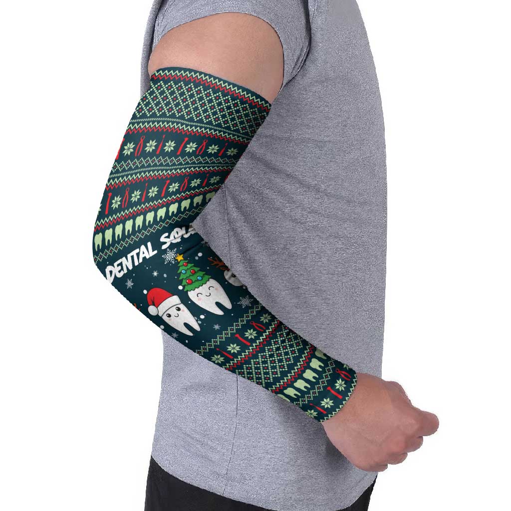 Funny Christmas Dental Squad Tooth Characters Arm Sleeves Snowflake Pattern Design - Wonder Print Shop