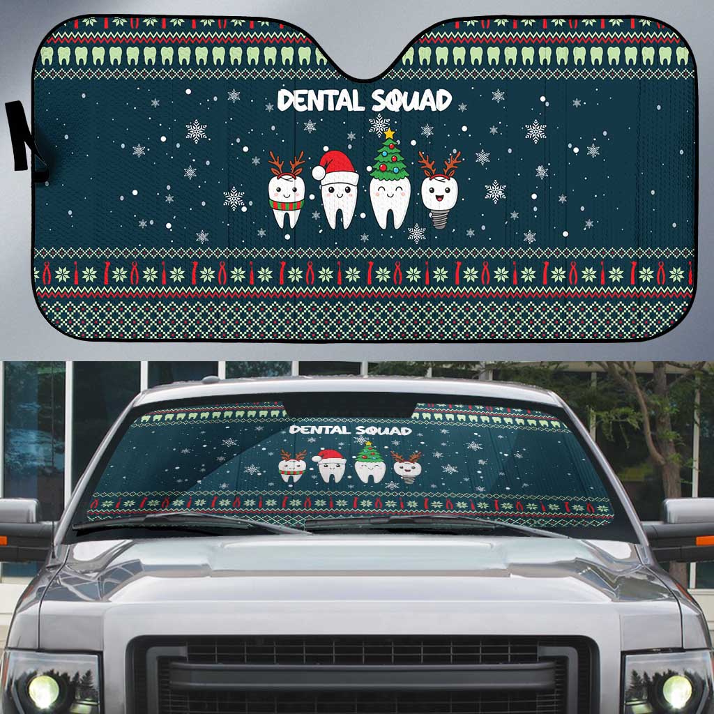 Funny Christmas Dental Squad Tooth Characters Auto Sun Shade Snowflake Pattern Design - Wonder Print Shop