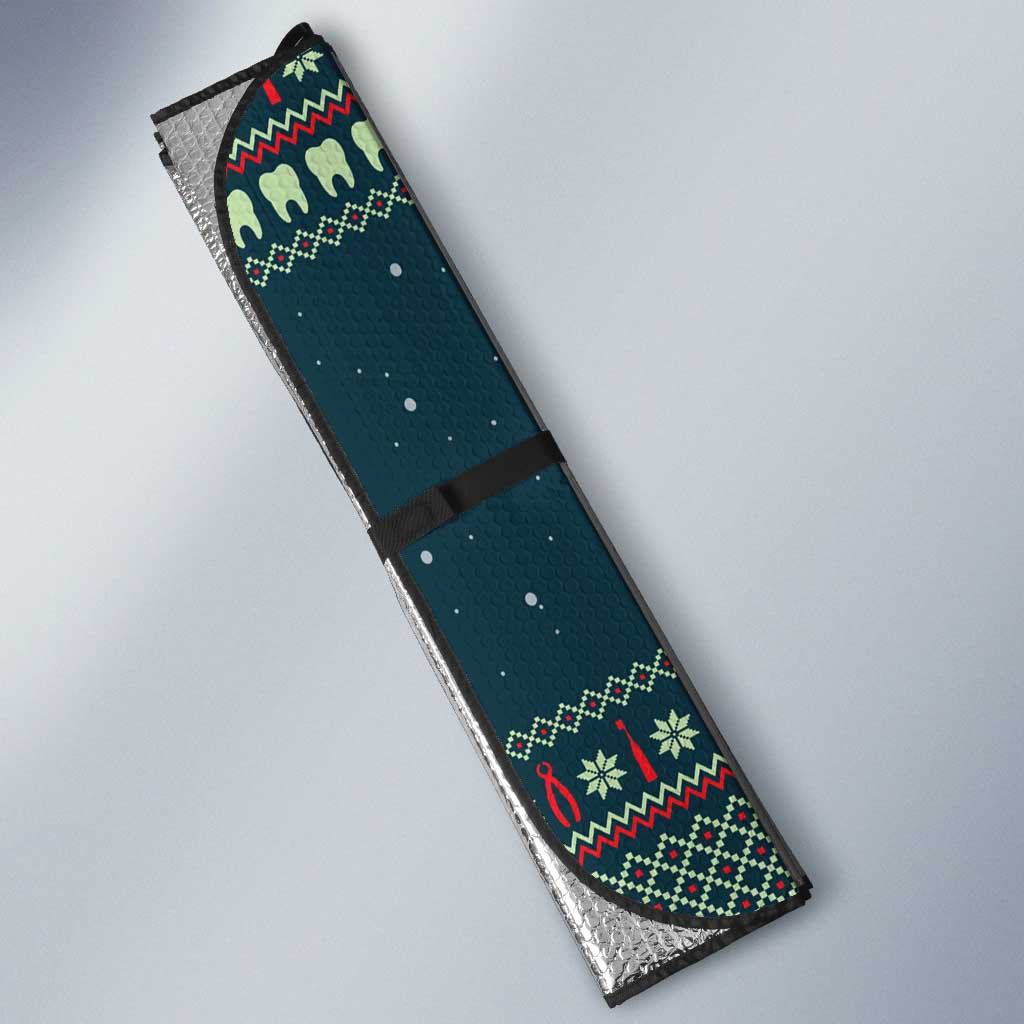Funny Christmas Dental Squad Tooth Characters Auto Sun Shade Snowflake Pattern Design - Wonder Print Shop