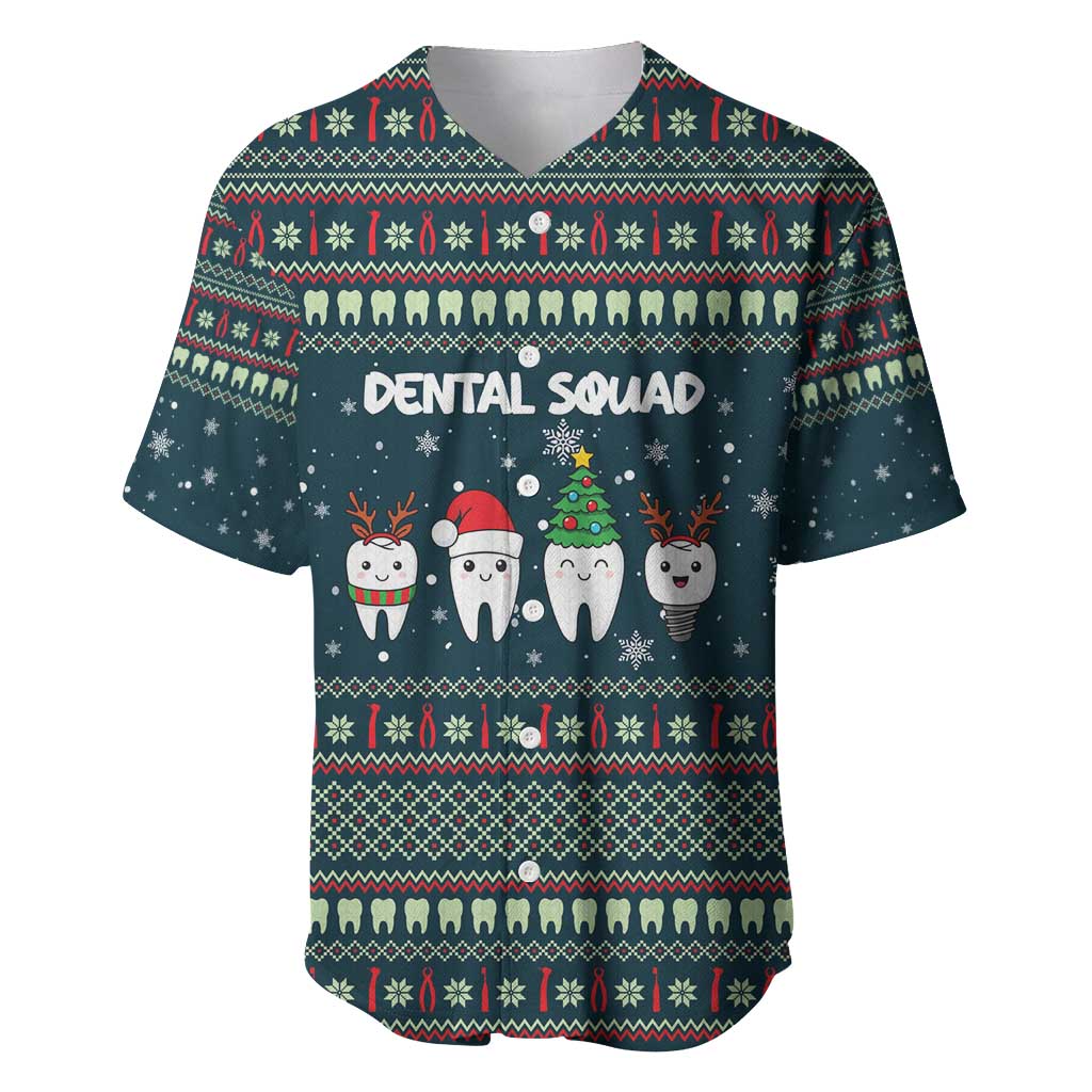 Funny Christmas Dental Squad Tooth Characters Baseball Jersey Snowflake Pattern Design - Wonder Print Shop
