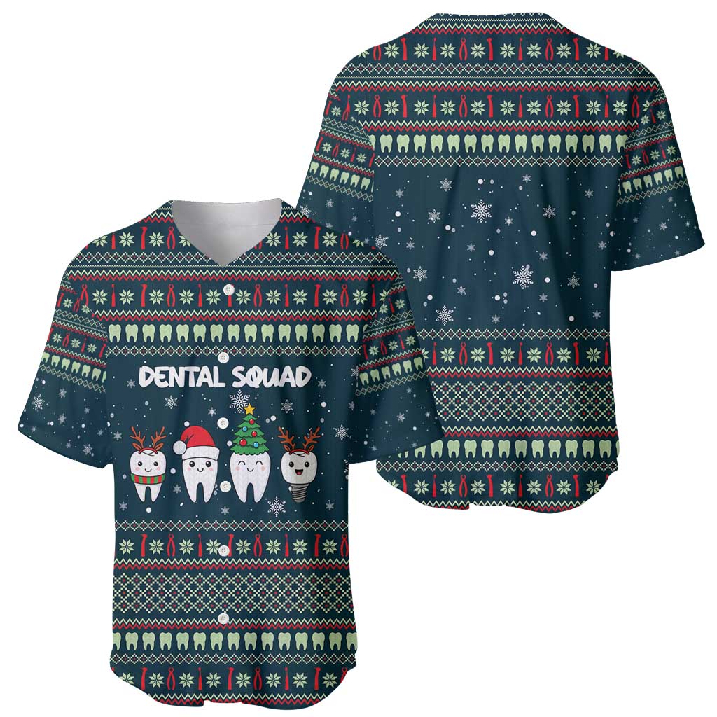 Funny Christmas Dental Squad Tooth Characters Baseball Jersey Snowflake Pattern Design - Wonder Print Shop