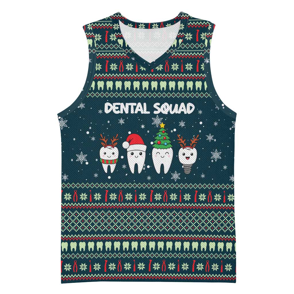 Funny Christmas Dental Squad Tooth Characters Basketball Jersey Snowflake Pattern Design - Wonder Print Shop