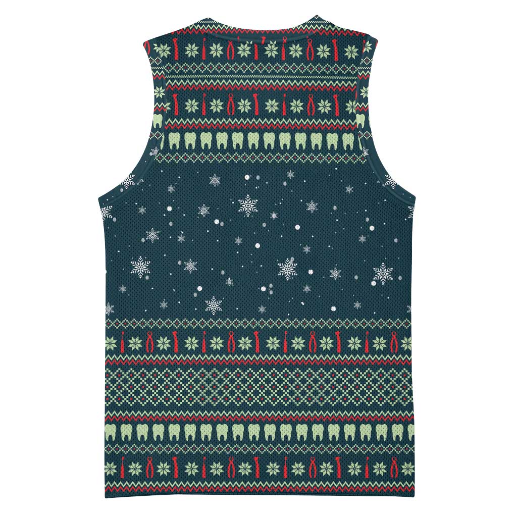 Funny Christmas Dental Squad Tooth Characters Basketball Jersey Snowflake Pattern Design - Wonder Print Shop