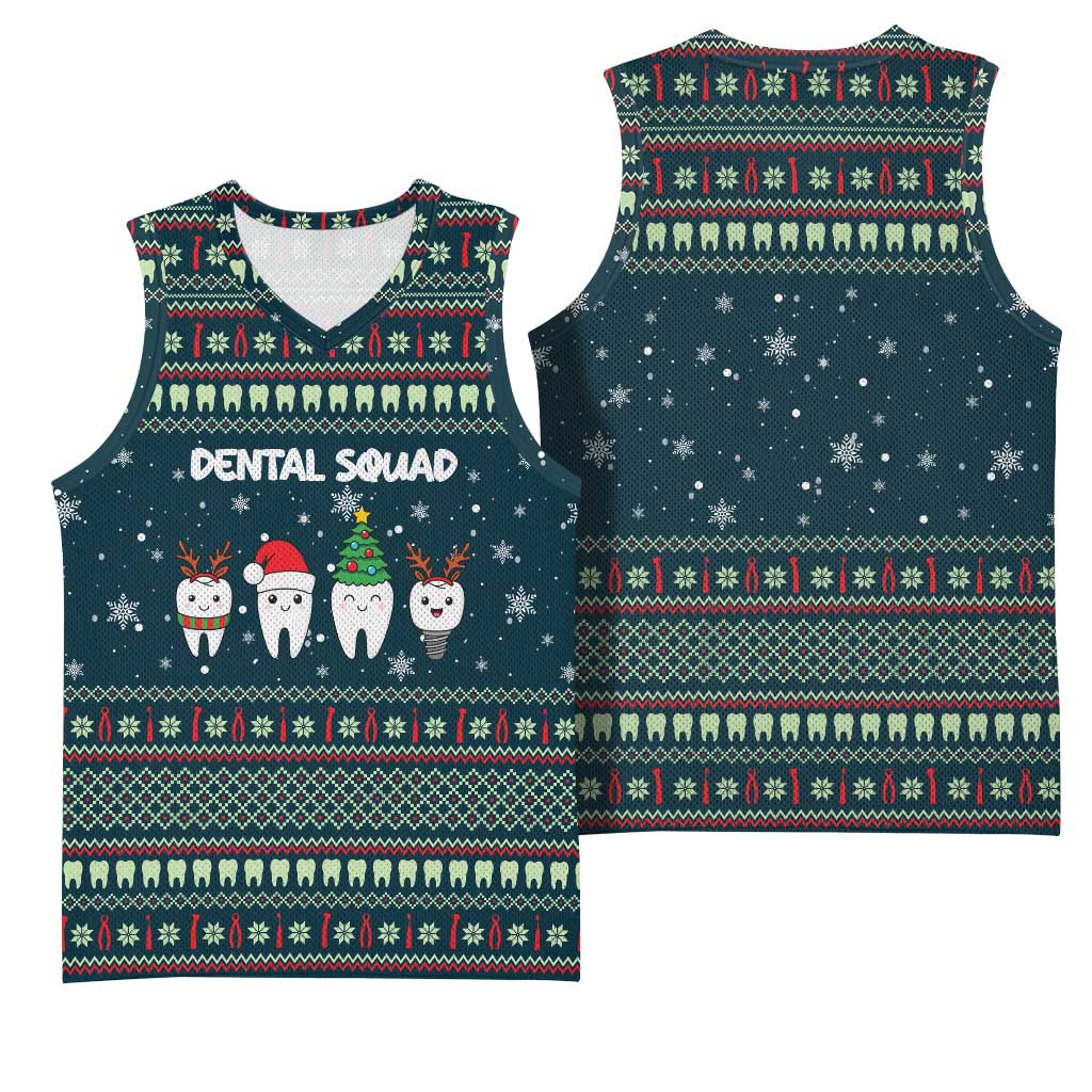 Funny Christmas Dental Squad Tooth Characters Basketball Jersey Snowflake Pattern Design - Wonder Print Shop