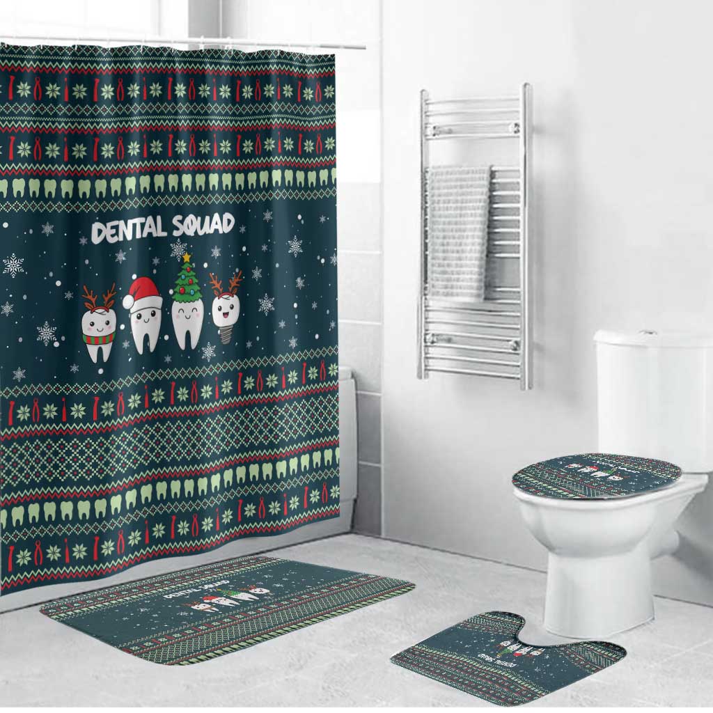 Funny Christmas Dental Squad Tooth Characters Bathroom Set Snowflake Pattern Design - Wonder Print Shop