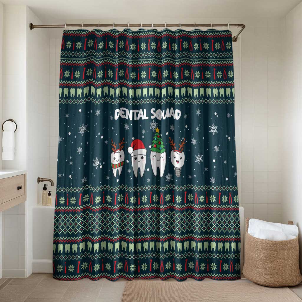 Funny Christmas Dental Squad Tooth Characters Bathroom Set Snowflake Pattern Design - Wonder Print Shop