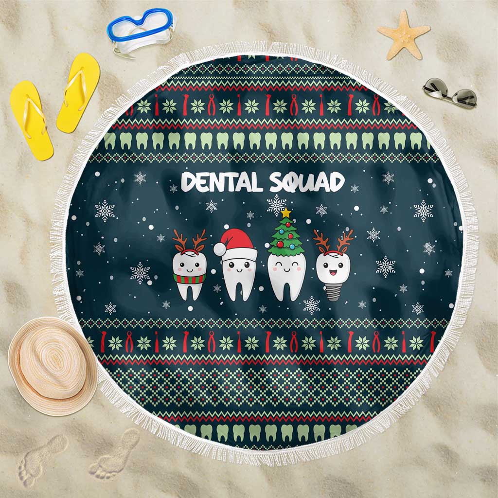 Funny Christmas Dental Squad Tooth Characters Beach Blanket Snowflake Pattern Design - Wonder Print Shop