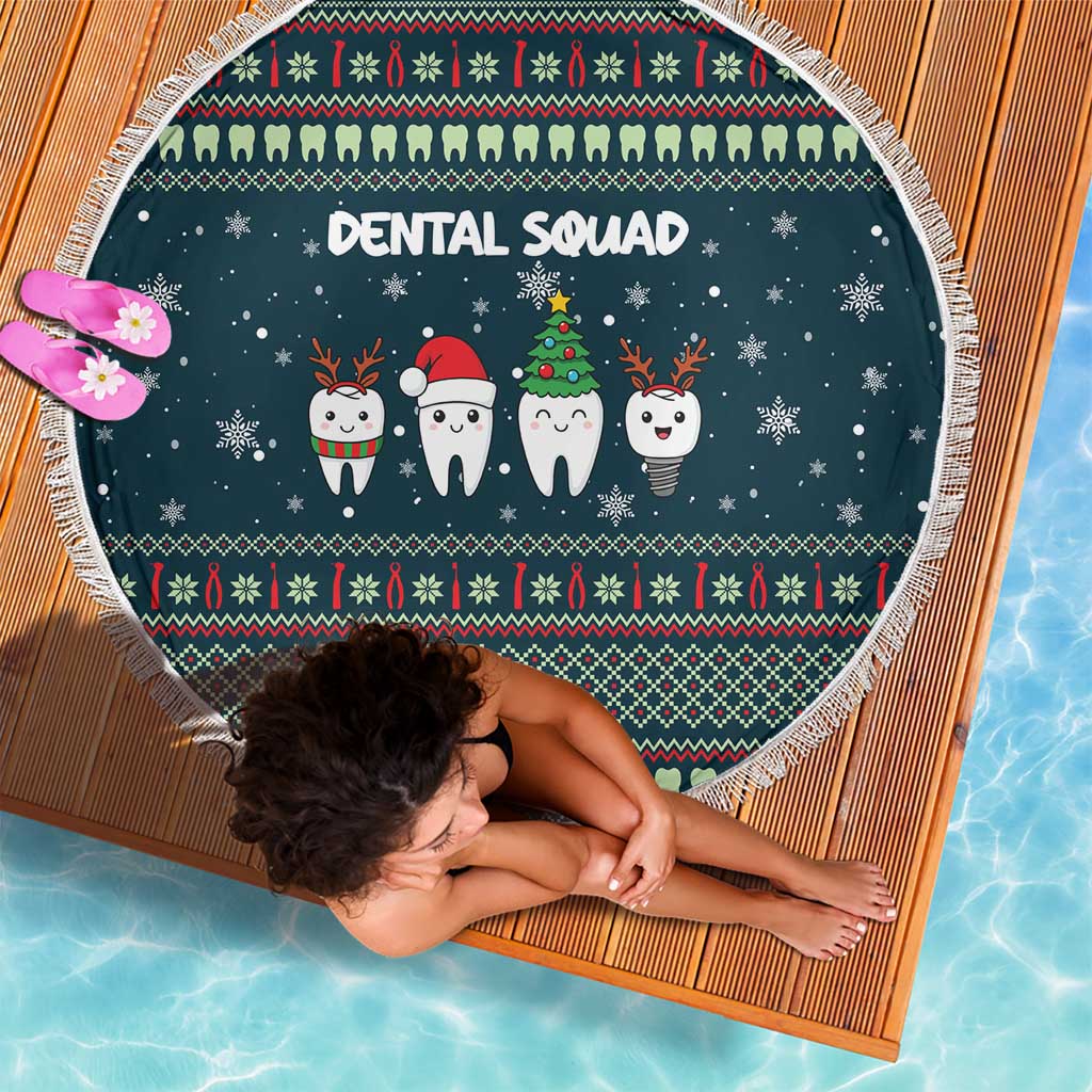 Funny Christmas Dental Squad Tooth Characters Beach Blanket Snowflake Pattern Design - Wonder Print Shop