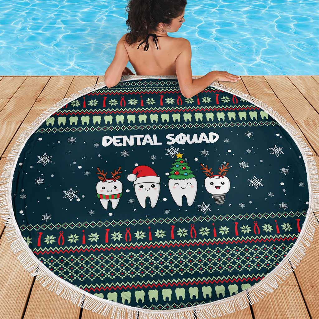 Funny Christmas Dental Squad Tooth Characters Beach Blanket Snowflake Pattern Design - Wonder Print Shop