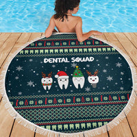 Funny Christmas Dental Squad Tooth Characters Beach Blanket Snowflake Pattern Design - Wonder Print Shop