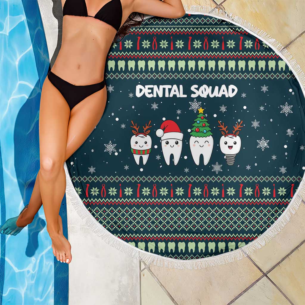 Funny Christmas Dental Squad Tooth Characters Beach Blanket Snowflake Pattern Design - Wonder Print Shop