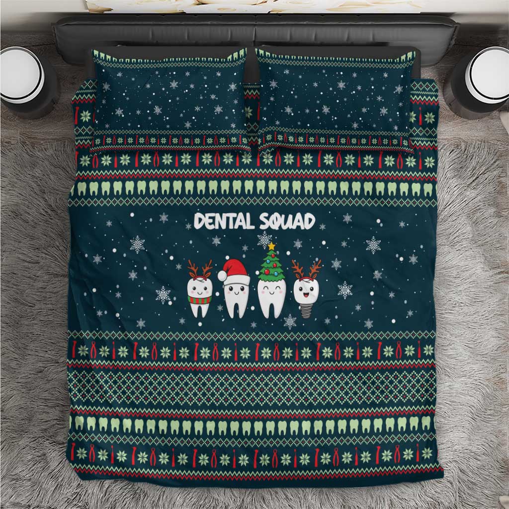 Funny Christmas Dental Squad Tooth Characters Bedding Set Snowflake Pattern Design - Wonder Print Shop