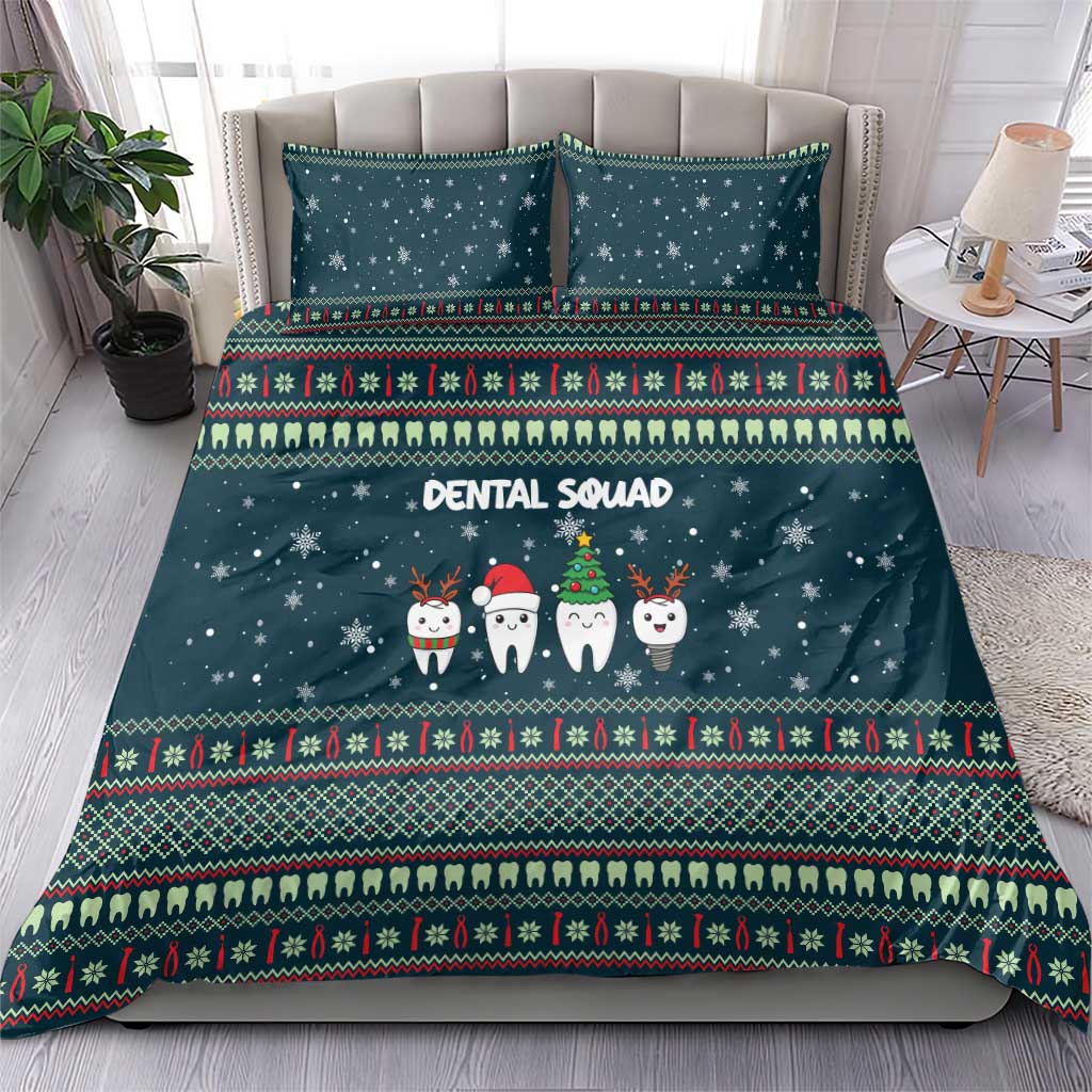 Funny Christmas Dental Squad Tooth Characters Bedding Set Snowflake Pattern Design - Wonder Print Shop