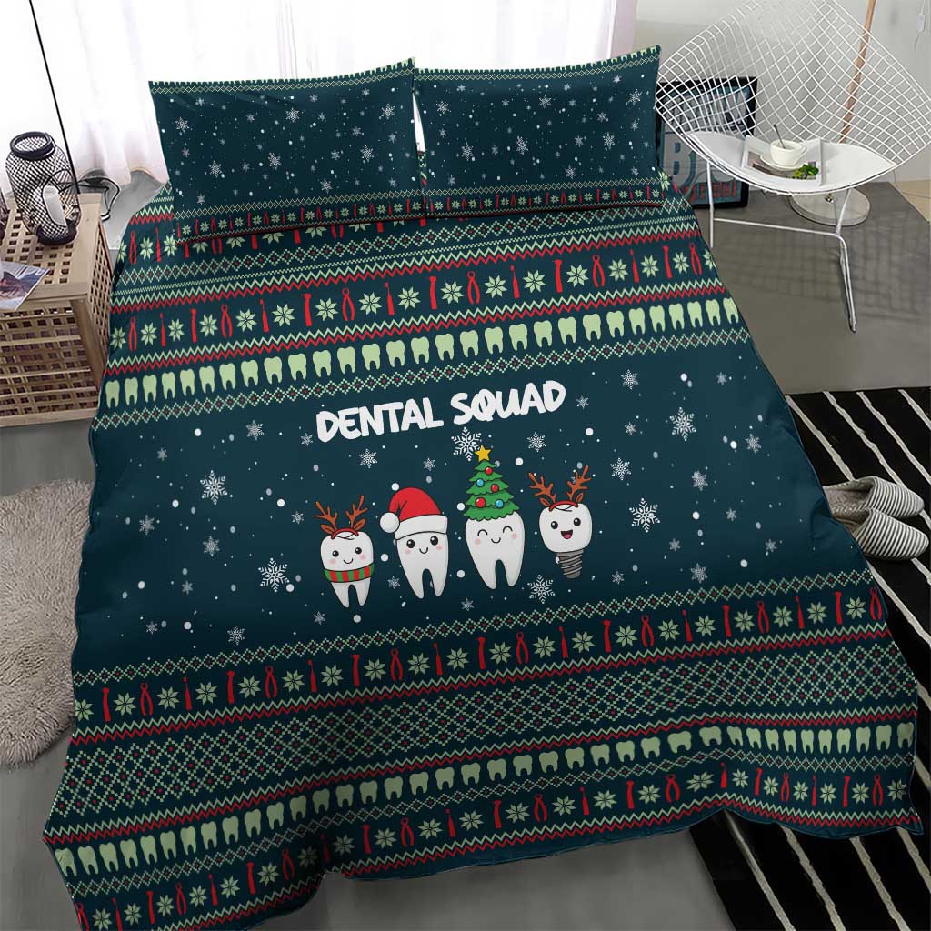 Funny Christmas Dental Squad Tooth Characters Bedding Set Snowflake Pattern Design - Wonder Print Shop