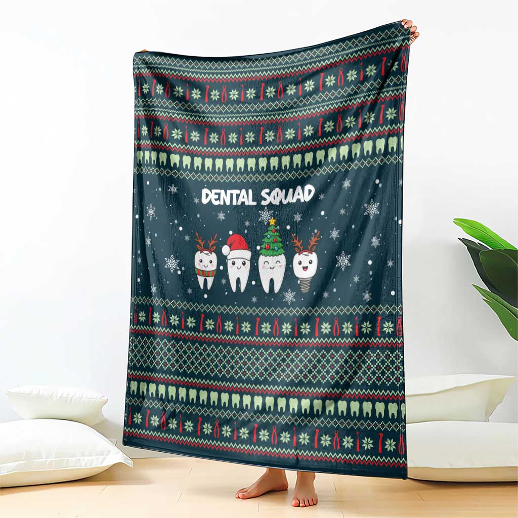 Funny Christmas Dental Squad Tooth Characters Blanket Snowflake Pattern Design - Wonder Print Shop