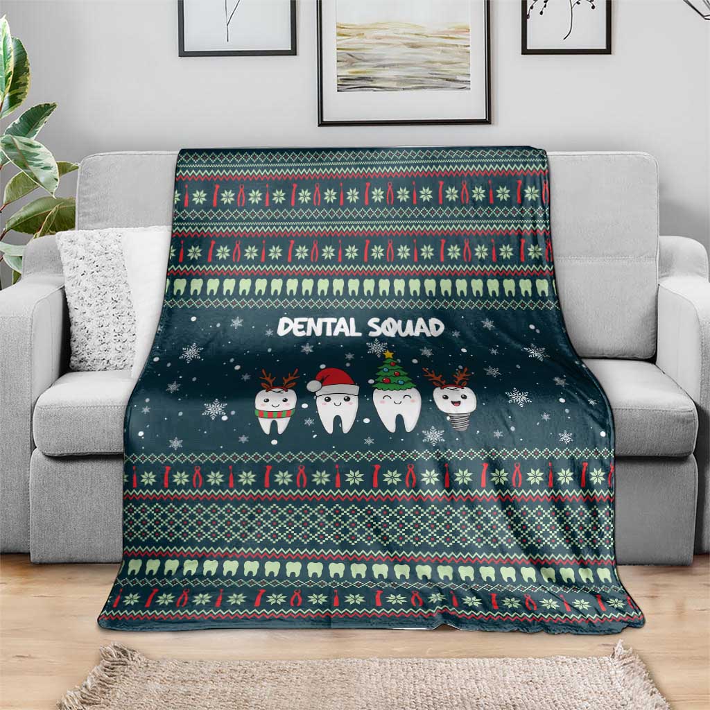 Funny Christmas Dental Squad Tooth Characters Blanket Snowflake Pattern Design - Wonder Print Shop