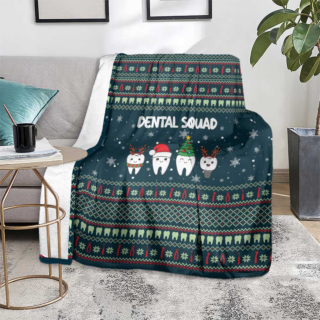 Funny Christmas Dental Squad Tooth Characters Blanket Snowflake Pattern Design - Wonder Print Shop