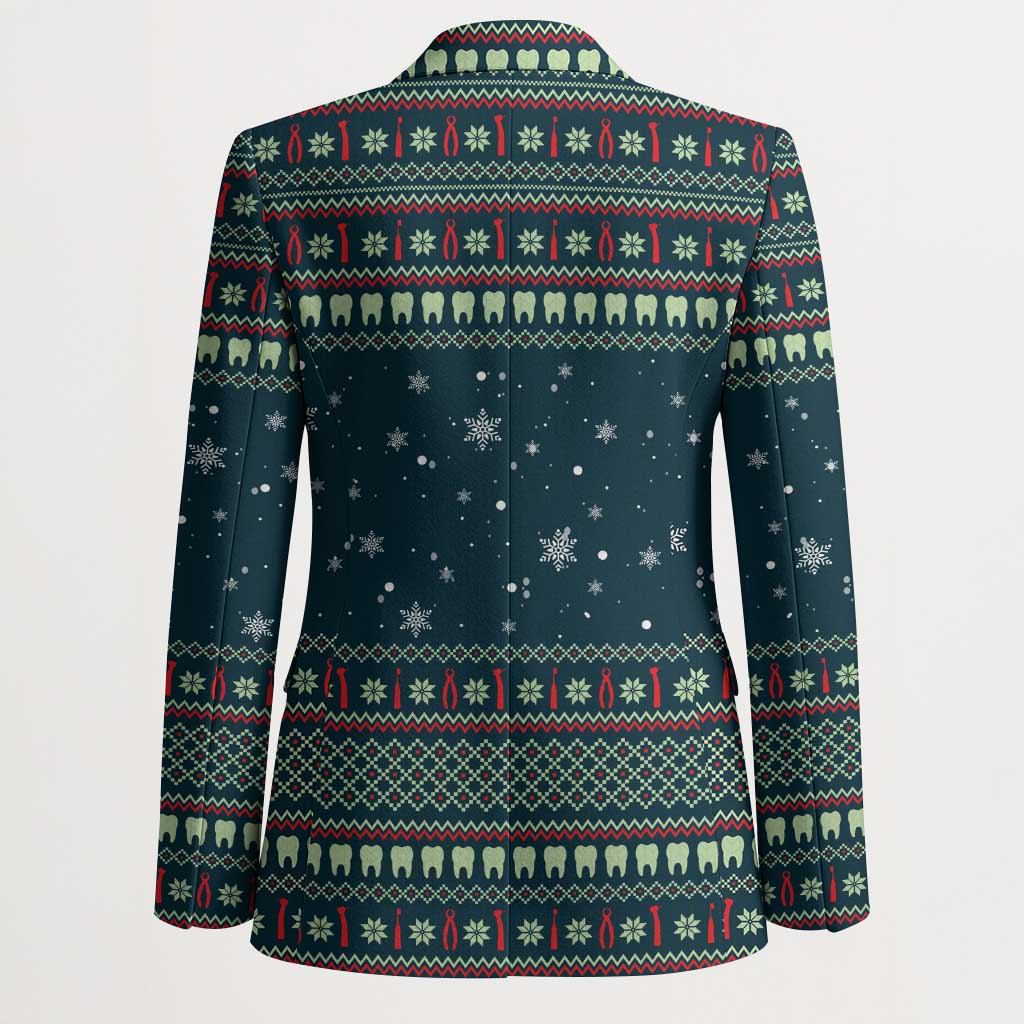 Funny Christmas Dental Squad Tooth Characters Blazer Snowflake Pattern Design - Wonder Print Shop