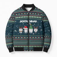 Funny Christmas Dental Squad Tooth Characters Bomber Puffer Jacket Snowflake Pattern Design - Wonder Print Shop