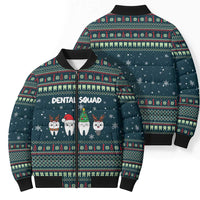 Funny Christmas Dental Squad Tooth Characters Bomber Puffer Jacket Snowflake Pattern Design - Wonder Print Shop