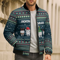 Funny Christmas Dental Squad Tooth Characters Bomber Puffer Jacket Snowflake Pattern Design - Wonder Print Shop