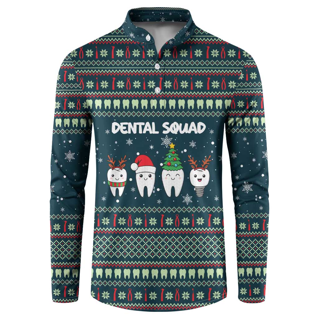 Funny Christmas Dental Squad Tooth Characters Button Sweatshirt Snowflake Pattern Design - Wonder Print Shop