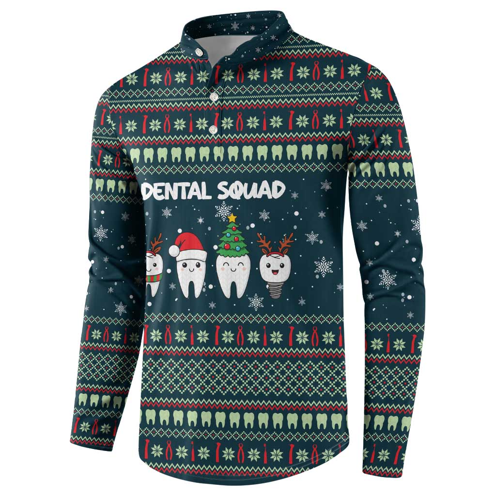 Funny Christmas Dental Squad Tooth Characters Button Sweatshirt Snowflake Pattern Design - Wonder Print Shop