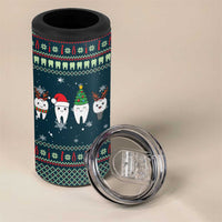 Funny Christmas Dental Squad Tooth Characters 4 in 1 Can Cooler Tumbler Snowflake Pattern Design - Wonder Print Shop