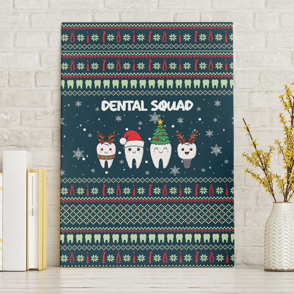 Funny Christmas Dental Squad Tooth Characters Canvas Wall Art Snowflake Pattern Design - Wonder Print Shop