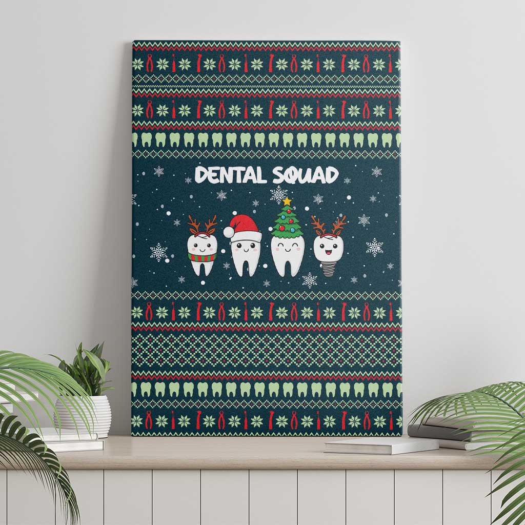 Funny Christmas Dental Squad Tooth Characters Canvas Wall Art Snowflake Pattern Design - Wonder Print Shop