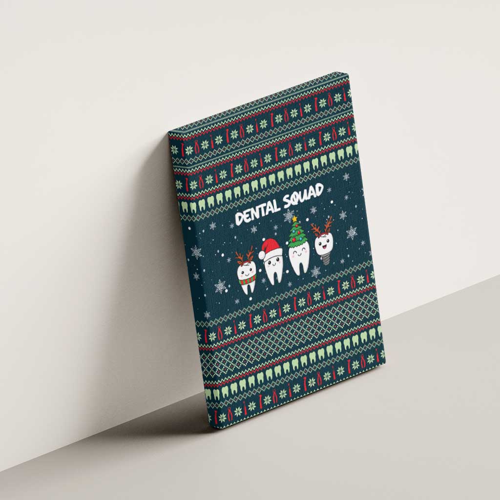 Funny Christmas Dental Squad Tooth Characters Canvas Wall Art Snowflake Pattern Design - Wonder Print Shop
