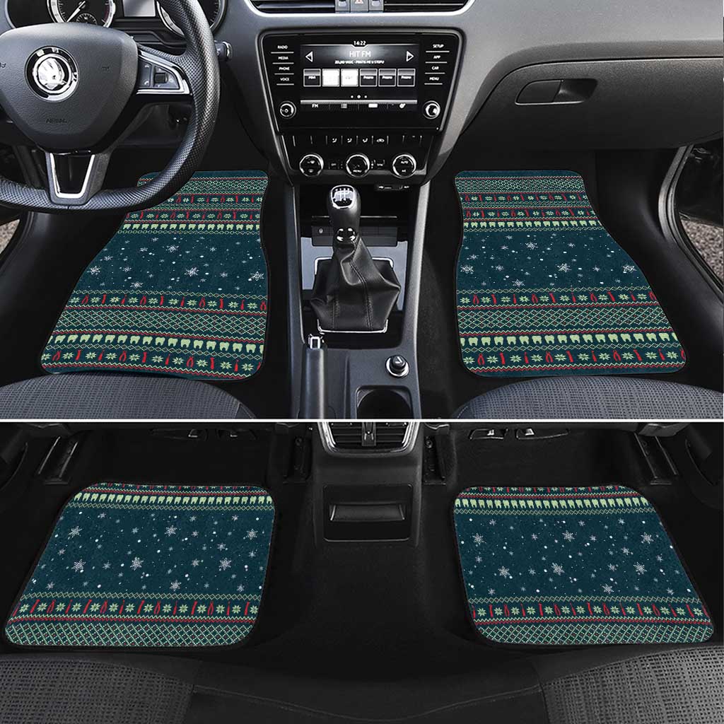 Funny Christmas Dental Squad Tooth Characters Car Mats Snowflake Pattern Design - Wonder Print Shop