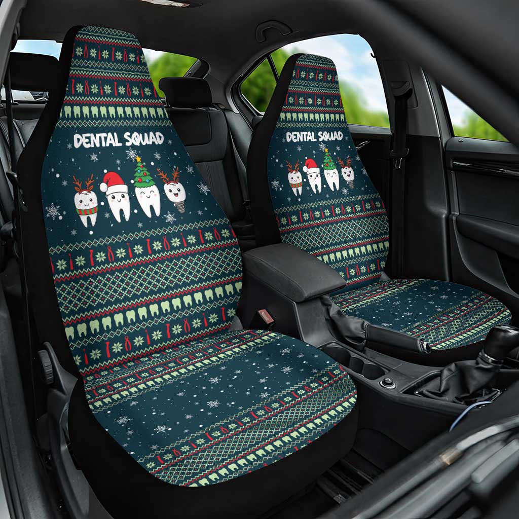 Funny Christmas Dental Squad Tooth Characters Car Seat Cover Snowflake Pattern Design - Wonder Print Shop