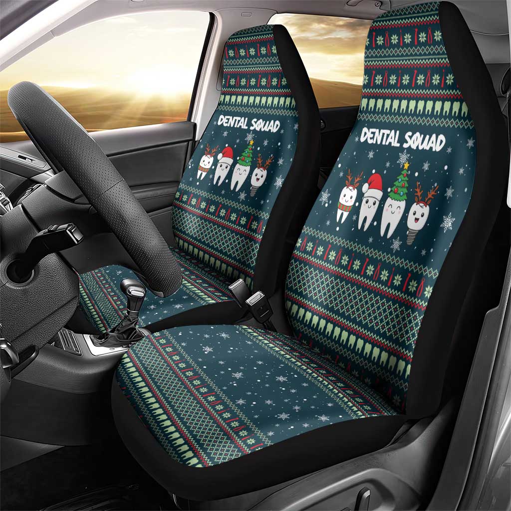 Funny Christmas Dental Squad Tooth Characters Car Seat Cover Snowflake Pattern Design - Wonder Print Shop