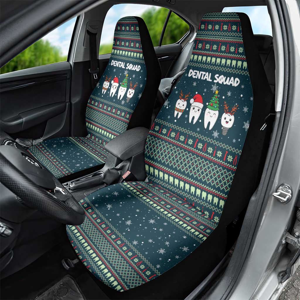 Funny Christmas Dental Squad Tooth Characters Car Seat Cover Snowflake Pattern Design - Wonder Print Shop