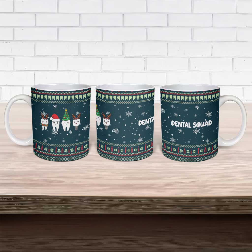 Funny Christmas Dental Squad Tooth Characters Ceramic Mug Snowflake Pattern Design - Wonder Print Shop