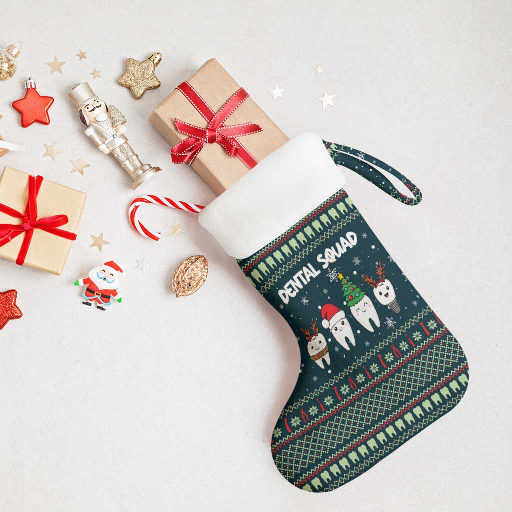 Funny Christmas Dental Squad Tooth Characters Christmas Stocking Snowflake Pattern Design - Wonder Print Shop