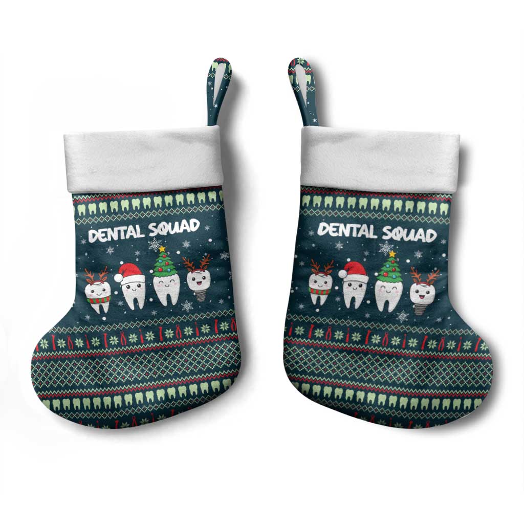 Funny Christmas Dental Squad Tooth Characters Christmas Stocking Snowflake Pattern Design - Wonder Print Shop