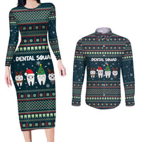 Funny Christmas Dental Squad Tooth Characters Couples Matching Long Sleeve Bodycon Dress and Long Sleeve Button Shirt Snowflake Pattern Design - Wonder Print Shop