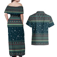Funny Christmas Dental Squad Tooth Characters Couples Matching Off Shoulder Maxi Dress and Hawaiian Shirt Snowflake Pattern Design - Wonder Print Shop