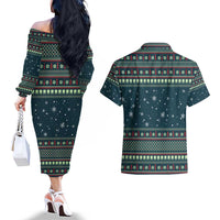 Funny Christmas Dental Squad Tooth Characters Couples Matching Off The Shoulder Long Sleeve Dress and Hawaiian Shirt Snowflake Pattern Design - Wonder Print Shop
