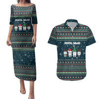 Funny Christmas Dental Squad Tooth Characters Couples Matching Puletasi and Hawaiian Shirt Snowflake Pattern Design - Wonder Print Shop