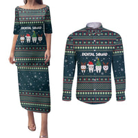 Funny Christmas Dental Squad Tooth Characters Couples Matching Puletasi and Long Sleeve Button Shirt Snowflake Pattern Design - Wonder Print Shop