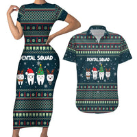 Funny Christmas Dental Squad Tooth Characters Couples Matching Short Sleeve Bodycon Dress and Hawaiian Shirt Snowflake Pattern Design - Wonder Print Shop