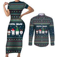 Funny Christmas Dental Squad Tooth Characters Couples Matching Short Sleeve Bodycon Dress and Long Sleeve Button Shirt Snowflake Pattern Design - Wonder Print Shop