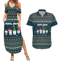 Funny Christmas Dental Squad Tooth Characters Couples Matching Summer Maxi Dress and Hawaiian Shirt Snowflake Pattern Design - Wonder Print Shop
